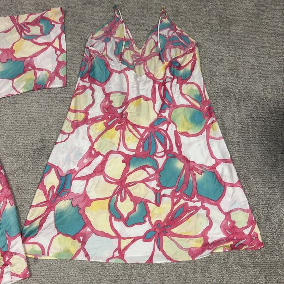 Natori Nightgown Slip Dress Robe Womens XL 1X White Pink Turquoise Silky Floral - Picture 9 of 12